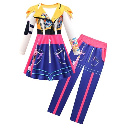 Shukqueen Dämonen-Jagdkleidung, Halloween-Kostüm, Rum, gelbes Kleid und Hose, 2-teiliges Set, 90–100 cm von Shukqueen