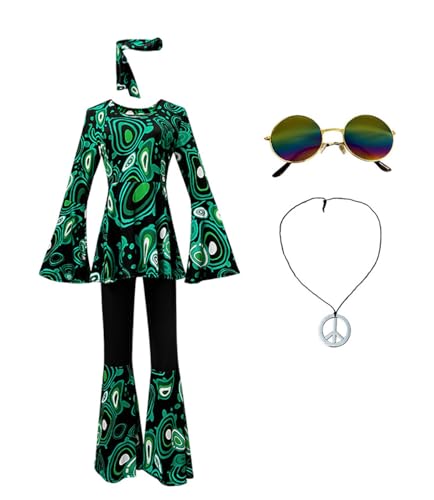 Shukqueen Damen Disco Tanz Kostüm mit Stirnband und Hose bunt bedruckt Grün XXJ Shukqueen Damen Disco Tanz Kostüm mit Stirnband und Hose bunt bedruckt Grün XXJ von Shukqueen