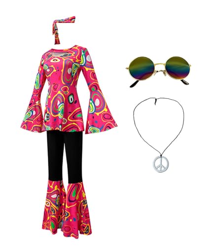 Shukqueen Damen Disco-Tanzbekleidung, Anzug, Stirnband, Oberteil, Hose, Halloween-Kostüm, Rose, Größe S Shukqueen Damen Disco-Tanzbekleidung, Anzug, Stirnband, Oberteil, Hose, Halloween-Kostüm, Rose, Größe S von Shukqueen