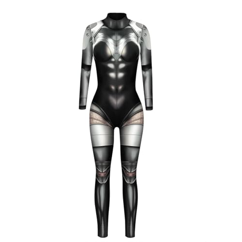 Shukqueen Damen-Jumpsuit, langärmelig, Roboter-Kostüm, Halloween-Kostüm, Grau / Schwarz von Shukqueen