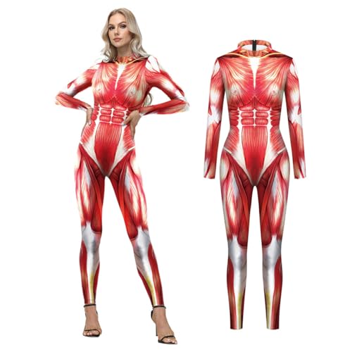 Shukqueen Damen-Overall mit menschlichen Muskeln, Cosplay, Halloween, Performance, Cosplay, Kostüm, Bodysuit, Größe S von Shukqueen