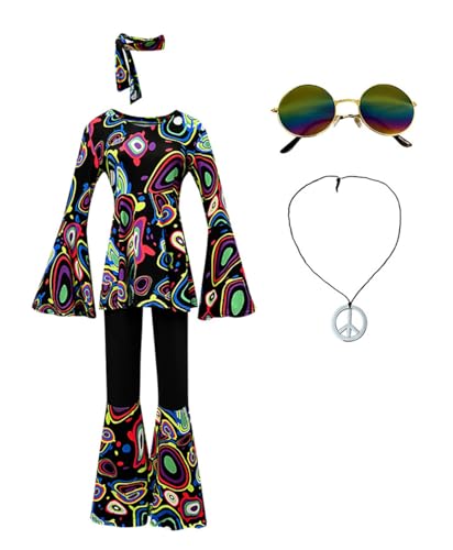 Shukqueen Frauen Multicolor Druck Disco Dancewear Anzug Stirnband Top Hosen Halloween Kostüm Schwarz M von Shukqueen