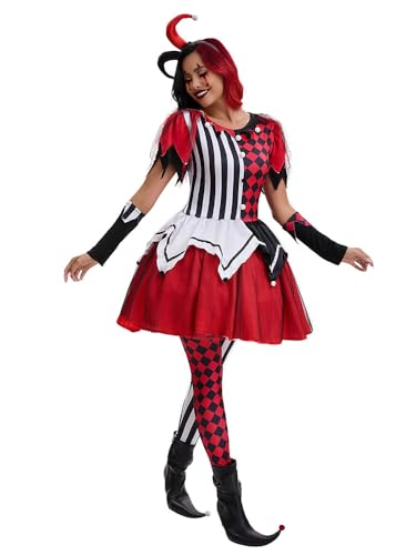 Shukqueen Halloween-Kostüm für Damen, Horror-Clown, Cosplay, Wraith Terror, Gruselig, Festival, Party, Bühnenaufführung, 4-teiliges Set, Größe XL Shukqueen Halloween-Kostüm für Damen, Horror-Clown, Cosplay, Wraith Terror, Gruselig, Festival, Party, Bühnenaufführung, 4-teiliges Set, Größe XL von Shukqueen