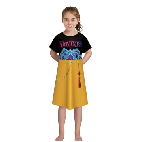 Shukqueen Halloween-Kostüm für Mädchen, Dämonenjagd, Violett, Gelb, Druckkleid, Größe XL von Shukqueen