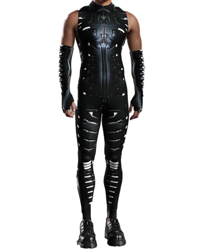 Shukqueen Herren-Overall mit Roboter-Skelett-Motiv, weiß, schwarz, mechanische Rüstung, Body und Ärmelüberzüge, Outfit-Kostüm, Größe L von Shukqueen