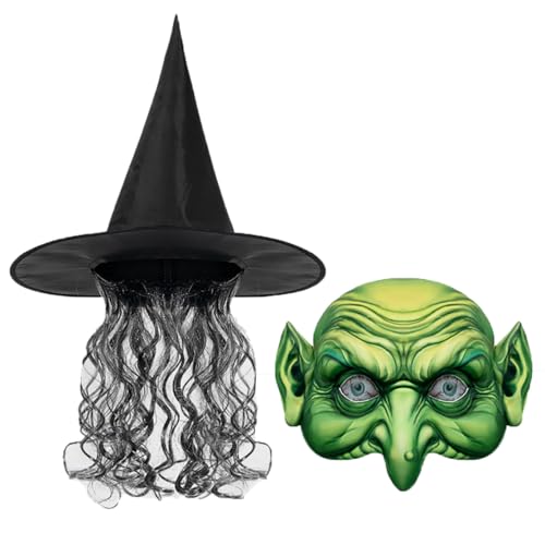 Shukqueen Hexe grüne Maske und schwarzer Hut Halloween Karneval Party Bühnenrequisiten Shukqueen Hexe grüne Maske und schwarzer Hut Halloween Karneval Party Bühnenrequisiten von Shukqueen
