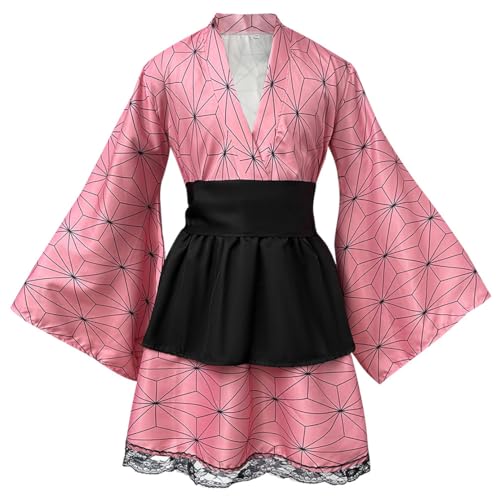 Shukqueen Japanischer Kimono, Halloween-Kostüm, Anime, Nezuko, Cosplay, Karomuster, Oberteil + Kleid + Gürtel, Set, Rosa, Größe M Shukqueen Japanischer Kimono, Halloween-Kostüm, Anime, Nezuko, Cosplay, Karomuster, Oberteil + Kleid + Gürtel, Set, Rosa, Größe M von Shukqueen