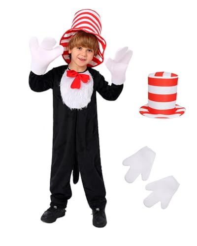 Shukqueen Katzenkostüm für Jungen und Mädchen, Kinderkostüm mit Zylinder und Katzenkrallenhandschuhen, 3 Stück, Welttag des Buches, Katzenkostüme für Kinder, Größe S Shukqueen Katzenkostüm für Jungen und Mädchen, Kinderkostüm mit Zylinder und Katzenkrallenhandschuhen, 3 Stück, Welttag des Buches, Katzenkostüme für Kinder, Größe S von Shukqueen