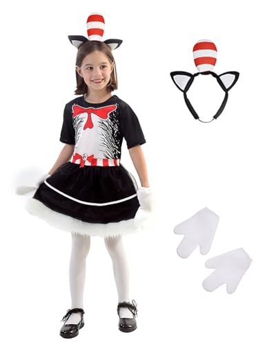Shukqueen Katzenkostüm für Mädchen, Mädchen, Katzen-Set mit Haarreif und Katzenkrallenhandschuhen, perfekt für den Welttag des Buches, Größe L von Shukqueen