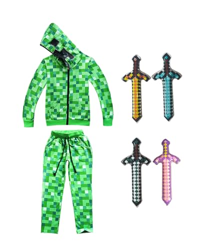 Shukqueen Kinder grünes Kapuzenoberteil mit Reißverschluss und Hose, Cosplay-Kostüm mit aufblasbarem Schwert, 120 cm Shukqueen Kinder grünes Kapuzenoberteil mit Reißverschluss und Hose, Cosplay-Kostüm mit aufblasbarem Schwert, 120 cm von Shukqueen
