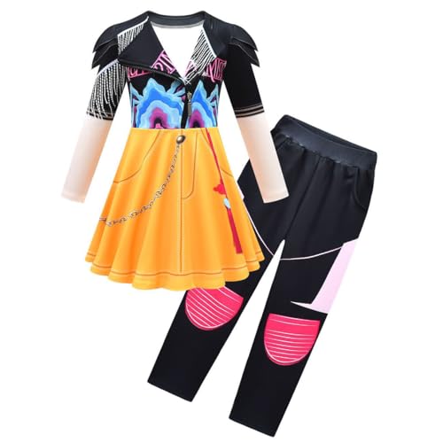 Shukqueen Mädchen Dämonen-Jagdkleidung, Halloween-Kostüm, lila Kleid und Hose, 2-teiliges Set, 90–100 cm von Shukqueen