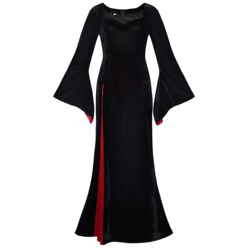 Shukqueen Morticia Cosplay-Kostüm für Damen, schwarzes Kleid, Halloween-Kostüme, Größe XL von Shukqueen