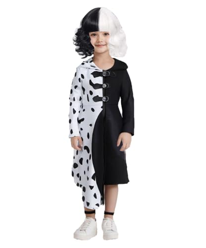 Shukqueen Schwarz-weißes Hexen-Cosplay-Kleid für Mädchen, langärmeliges Kleid mit Perücken, 101 gepunkteter Hund, Halloween-Kostüm, Größe L Shukqueen Schwarz-weißes Hexen-Cosplay-Kleid für Mädchen, langärmeliges Kleid mit Perücken, 101 gepunkteter Hund, Halloween-Kostüm, Größe L von Shukqueen