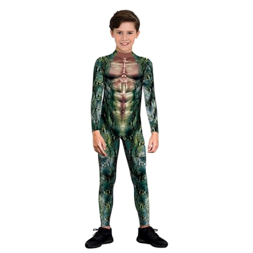 Shukqueen Uni-Kinder-Halloween-Kostüm, grüner Schlangen-Overall, Tierstruktur, Performance-Kostüm, Skinny-Body, Größe XL von Shukqueen