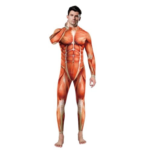 Shukqueen Unisex Erwachsene Halloween Kostüm Menschlicher Muskelaufdruck Overall Performance Passendes Kostüm Bodysuit M von Shukqueen