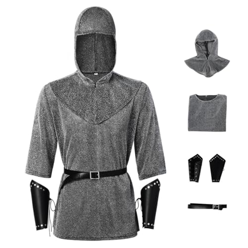 Shukqueen Unisex Tempelhemd Ritter Kostüme Halloween Cosplay Kostüm Hut + Top + Gürtel + Armband Set Grau XXL Shukqueen Unisex Tempelhemd Ritter Kostüme Halloween Cosplay Kostüm Hut + Top + Gürtel + Armband Set Grau XXL von Shukqueen