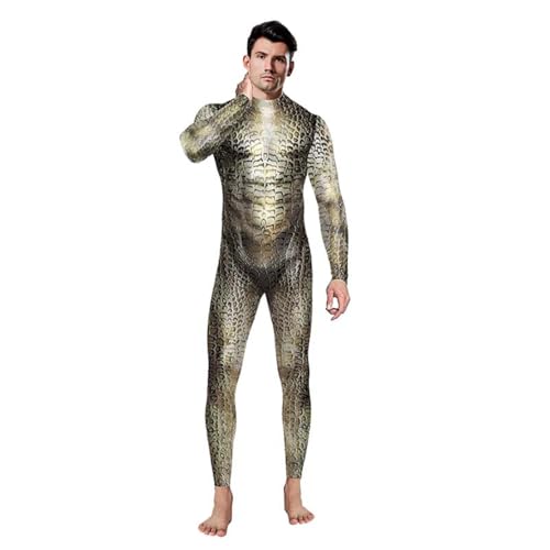 Unisex-Overall für Erwachsene, dunkelgrün, Schlangenleder-Druck, Cosplay, Halloween, Performance, Tierkostüm, Bodysuit, Größe L von Shukqueen