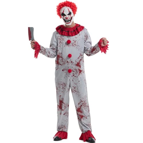 Zombie-Kostüm für Herren, Horror, blutbefleckter Clown, Cosplay, Overall, Maske, Hals-Ring, Requisite, Party-Set, Größe XL von Shukqueen