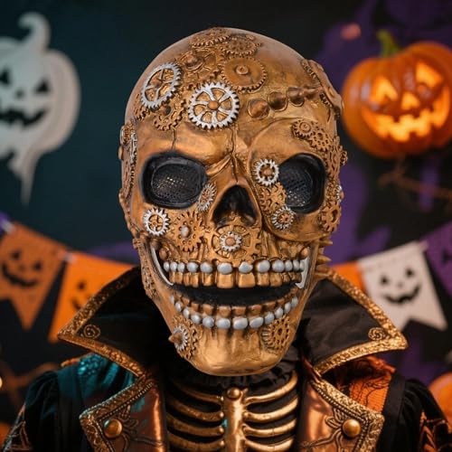 Shunfaji Halloween-Maske, Horror-Schädel-Maske, Totenkopfmaske mit beweglichem Mund, 3D-Gesichtsabdeckung für Halloween-Kostümpartys (A) von Shunfaji