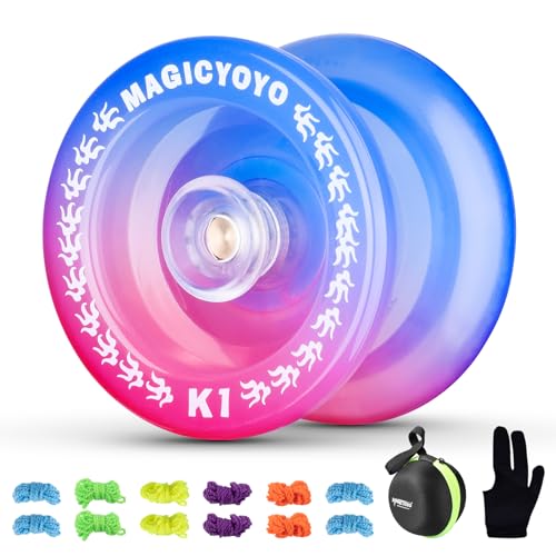 JoJo K1-Plus Responsive Yoyo für Kinder Anfänger, Profi Finger Spin Yoyo Trick, Pro Yoyo Ball für Erwachsene mit 12 Yoyo Saiten + Yo Yo Handschuh + Yo-Yo Tasche + 2 Yoyo Hubstacks (Blau Rosa) von ShungRu