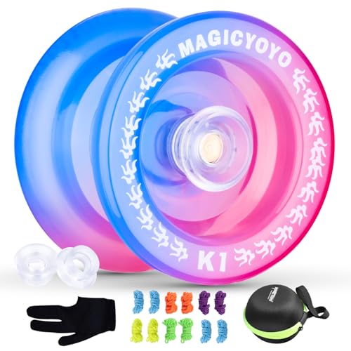 ShungRu JoJo Kinder K1 Kristal Blau Rosa, Responsive Jo-Jo für Kinder Anfänger, Trick Jo jo Kunststoff JoJo Ball, Ersatz 12 JoJo Saiten + Yo Yo Handschuh + Yo-Yo Case Bag + 2 Hubstacks von ShungRu