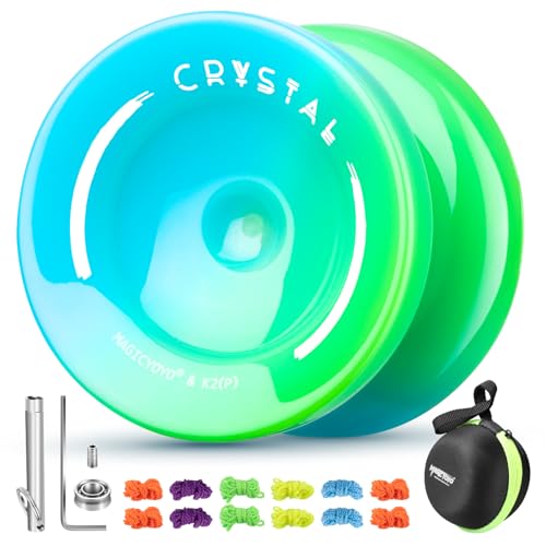 K2 Kristall-JoJo - Reaktionsfähiges Yoyo für Kinder und Anfänger, Professionelles Mehrzweck-JoJo für Erwachsene mit Nicht reagierendem Yo-Yo Lager, 12 Yo-Yo-Saiten, Yo-Yo-Koffer (Blau Grün) von ShungRu