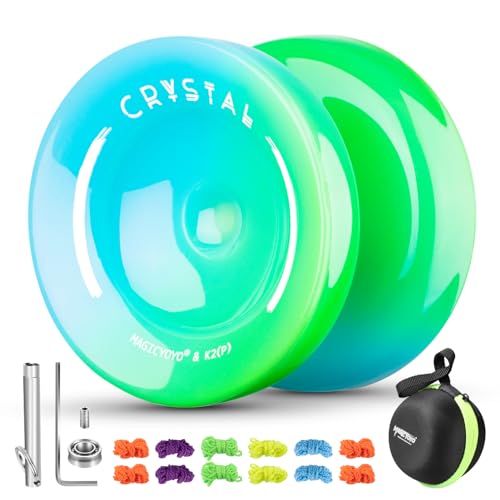 JoJo K2 Kristall Responsive Yoyo für Kinder, Doppelzweck-Yoyo für Anfänger, Yoyo Profi einfach zu bedienen Finger Spin Yoyo Trick, mit Unresponsive Yoyo Lager, 12 Yoyo Saiten, Yoyo Fall (Blau Grün) von ShungRu