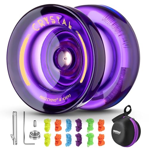 Professional Responsive YoYo K2 Crystal Purple, Langlebiges Kunststoff-YoYo für Kinder Anfänger, Ersatz Unresponsive Ball Bearing für Fortgeschrittene + Lager + Ausbauwerkzeug + 12 YoYo Strings von ShungRu