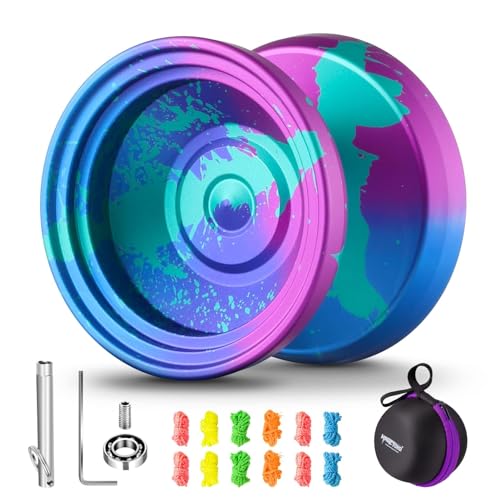 JoJo V8 Dual Purpose Yoyo für Kinder, Ansprechendes Yoyo für Anfänger, Profi-Metall-YoYo-Tricks mit unempfindlichem Yoyo-Lager, 12 YoYo-Schnüre, Tasche, YoYo-Lager, Ausbauwerkzeug (Blau Lila Grün) von ShungRu