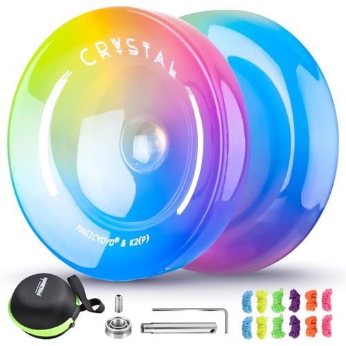 SHUNGRU Yoyo K2 Kristall - Dual Purpose Yoyo für Kinder Anfänger, professionelle reagieren Yoyo für Erwachsene, extra unempfindlich Yo Yo Bearing + 12 Yoyo Strings + Yoyo Case ( Gelb Rosa Blau) von ShungRu