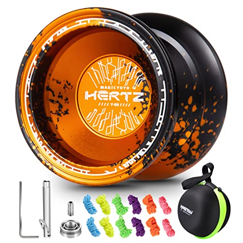 Yoyo Professional Y03-Hertz, Nicht reagierendes Yoyo für Kinder und Fortgeschrittene, Profilegierung, Aluminium-Metall-Yoyo-Ball mit Langer Drehzeit + Extra 12 Yoyo String + Yoyo Bag(Black Golden) von ShungRu