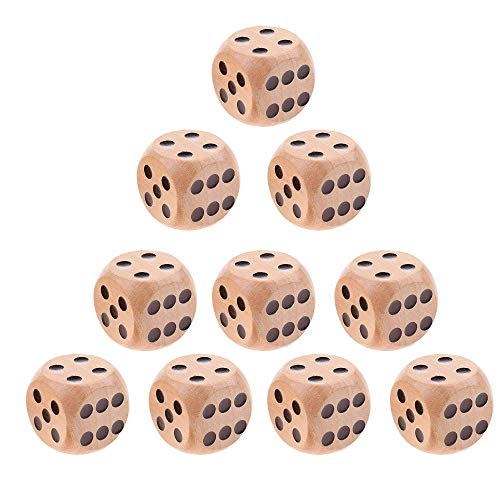 10 Stück Bunte Würfel Set 6-Seitig, 1,6cm Holz, Sechsseitig D6 für Brettspiele, Tischkartenspiele, Klassische Naturfarbene Spielwürfel, Praktisch von Shuny