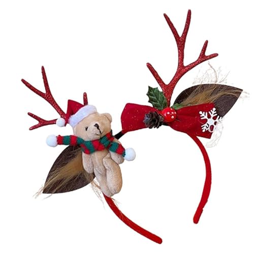 Shurzzesj Hirschgeweih-Stirnband für Damen, Weihnachts-Cosplay-Haarbänder, Weihnachtsschleife, Plüschbär, Kostümzubehör für Cosplay Shurzzesj Hirschgeweih-Stirnband für Damen, Weihnachts-Cosplay-Haarbänder, Weihnachtsschleife, Plüschbär, Kostümzubehör für Cosplay von Shurzzesj