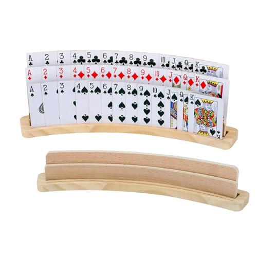 Spielkartenhalter aus Holz, freihändig, gebogener Aufbewahrungsständer, 2 Stück, Poker-Halter, Organizer, Ständer, Tablett, Kartenspiel-Zubehör für Poker, Canasta, Pinochle, Kinder, Erwachsene, von Shurzzesj