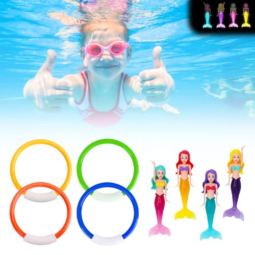 Shwdsy Tauchspielzeug für Kinder, 4 Stück Tauchringe, mit 4 stück Meerjungfrau Wasserspielzeug, PVC Badewannen Spielzeug, für Schwimmbad und Tauchtraining Shwdsy Tauchspielzeug für Kinder, 4 Stück Tauchringe, mit 4 stück Meerjungfrau Wasserspielzeug, PVC Badewannen Spielzeug, für Schwimmbad und Tauchtraining von Shwdsy
