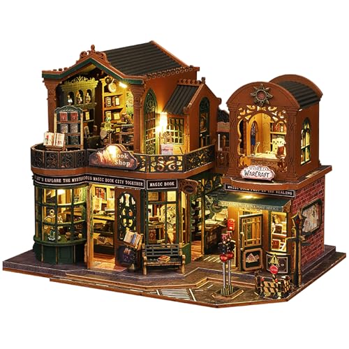 DIY Book Nook Kit - DIY Miniatur Puppenhaus Kit mit Möbeln und LED-Licht, 3D Puzzle Holzkunst Buchstützen, Modellbausätze für Erwachsene zum Bauen (Twilight Bookstore) von Shylamb