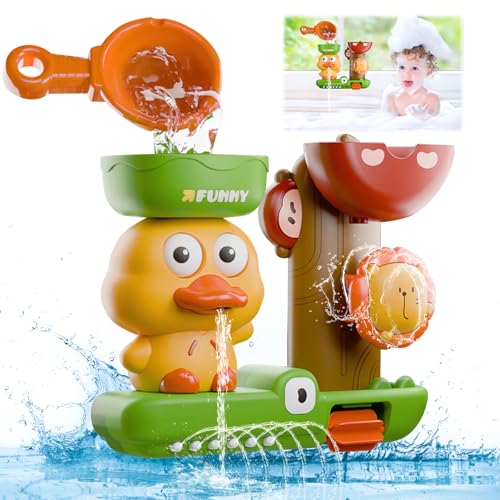 Bath Toys, Shyllin Badewannen Spielzeug ab 1 Jahr, Ente, Löwe, Krokodil, Badespielzeug Boot, Badespielzeug mit SaugnäPfen, Wasserspielzeug, Geburtstagsgeschenke für Jungen, MäDchen (Ente) von Shyllin