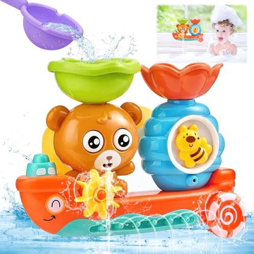 Bath Toys, Shyllin Badewannen Spielzeug ab 1 Jahr, Bär, Biene, Badespielzeug Boot, Badespielzeug mit SaugnäPfen, Wasserspielzeug, Geburtstagsgeschenke fur Jungen, MäDchen (Tragen) von Shyllin