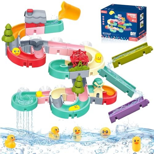 Bath Toys, Shyllin Badewannen Spielzeug ab 1 Jahr, Ente, Baum, Windmühle, Badespielzeug mit SaugnäPfen, Wasserspielzeug, Geburtstagsgeschenke fur Jungen, MäDchen (Track-62 Stück) von Shyllin