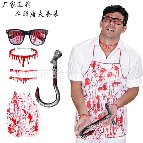 Shyllin Halloween Kostüm Schlachter, Horror Kostüm Metzger, Metzger Blutige Schürze, Halloween Kostüme Accessoire, Hackbeil Schlächter, Blutige Kostüme Schürze für Hallowee, Karneval, Cosplay von Shyllin