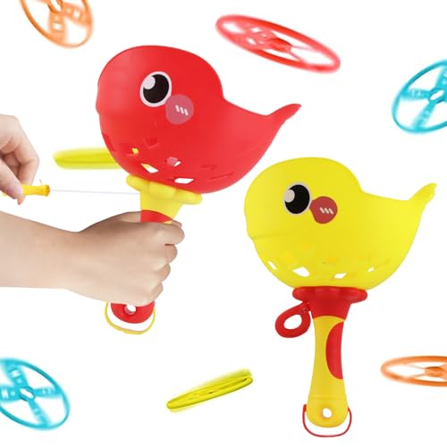 Shyllin Outdoor Spielzeug Kinder, 2er-Pack Fliegende Untertasse Launcher Spielzeug, Propeller Spielzeug, Gartenspiele fur Kinder, Geeignet fur Parks, GäRten, SträNde (Gelb Rot) von Shyllin
