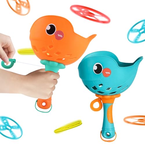 Shyllin Outdoor Spielzeug Kinder, 2er-Pack Fliegende Untertasse Launcher Spielzeug, Propeller Spielzeug, Gartenspiele fur Kinder, Geeignet fur Parks, GäRten, SträNde (Orange Grün) von Shyllin