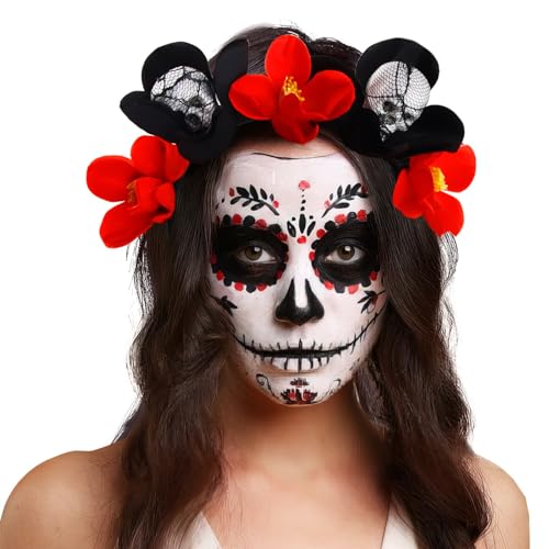 Shyllin Schwarzen Rose Totenkopf Haarreifen, Tag Der Toten Haarschmuck, Halloween Skelett Haarreif, Schwarzen Rose Kopfschmuck, Haarschmuck Damen für Halloween, Karneval, Ostern, Karneval Shyllin Schwarzen Rose Totenkopf Haarreifen, Tag Der Toten Haarschmuck, Halloween Skelett Haarreif, Schwarzen Rose Kopfschmuck, Haarschmuck Damen für Halloween, Karneval, Ostern, Karneval von Shyllin
