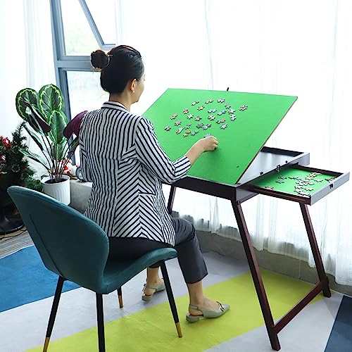 Jigsaw Puzzletisch, Puzzle Brett aus Holz für Erwachsene,Großer Tragbarer Klapptisch, Puzzle-Zubehör für Spielzimmer-Möbel (für 1500 STÜCKE mit Schublade und Beinen, Klein, Grün und braun.) von Shyneer