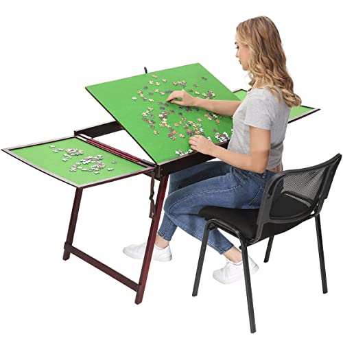 Jigsaw Puzzletisch, Puzzle Brett aus Holz für Erwachsene,Großer Tragbarer Klapptisch, Puzzle-Zubehör für Spielzimmer-Möbel (für 1500PCS mit Brettern und Beinen, Grün und braun.) von Shyneer