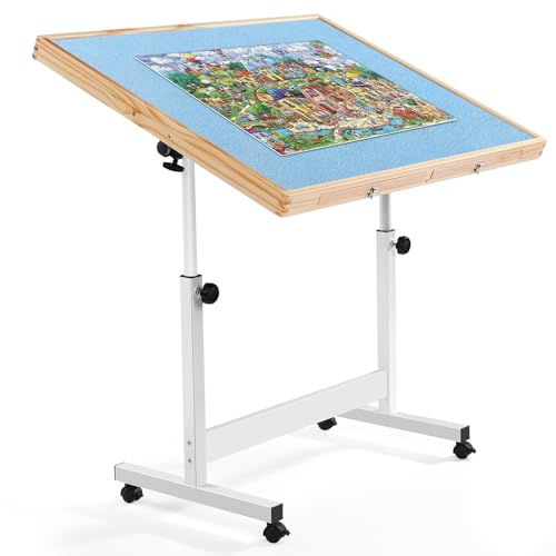 Jigsaw Puzzletisch,Puzzlebrett 1500Teile,Puzzlebrett mit Bunten Schubladen & Abdeckmatte - Brettspiel Puzzletisch mit Filzarbeitsfläche für Erwachsene (Blau, Keine schubladen) von Shyneer