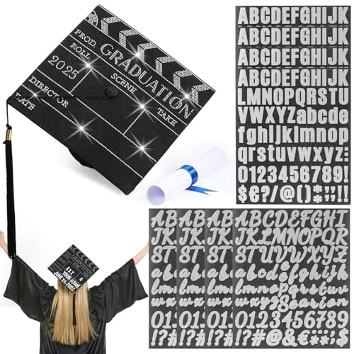Shyyween 2025 Strass-Film-Abschlusskappe mit Glitzer-Alphabet-Buchstaben-Aufklebern, verzauberte Abschlusskappe, Dekorationen für Frauen, Mädchen, High School, Bachelor, Master, Souvenirs Shyyween 2025 Strass-Film-Abschlusskappe mit Glitzer-Alphabet-Buchstaben-Aufklebern, verzauberte Abschlusskappe, Dekorationen für Frauen, Mädchen, High School, Bachelor, Master, Souvenirs von Shyyween