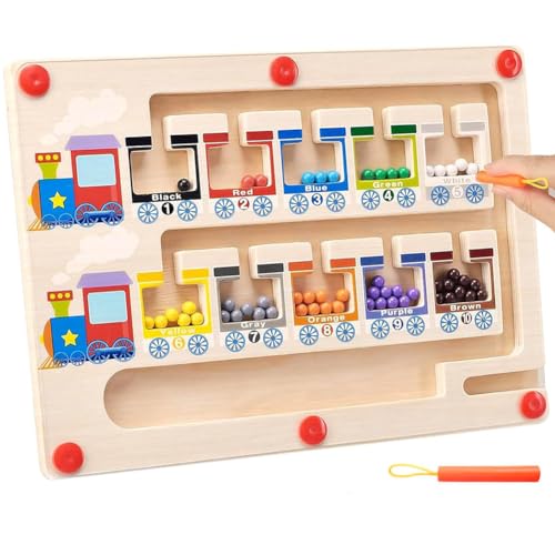 Farbe Magnetspiel Labyrinth Spielzeu,Magnetisch Holzspielzeug,Montessori Spielzeug Magnetspiel Labyrinth,Farb und Zahlenlabyrinth Sortierspiel,Lernspielzeug Labyrinth,für Mädchen und Jungen von Buosha