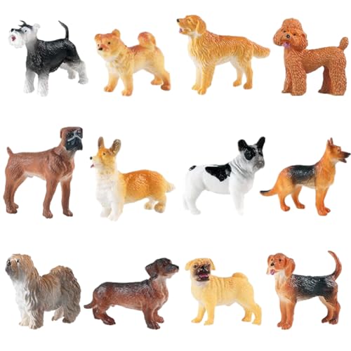 SiSfeL 12Pcs Mini Hund Tierfiguren, Welpen Figuren, Realistische Hundefiguren Spielzeug Set, Cake Topper Hund, Geburtstagsparty Geschenk für Kinder, zum Spielen oder als Deko von SiSfeL