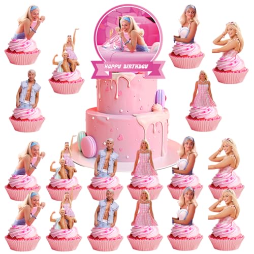 SiSfeL 25pcs Barbi Prinzessin Cake Topper, Cupcake Deko, Prinzessin Theme Torten Deko,für Hochzei,Mädchen Geburtstag Party Torte Dekorationen, Cake Decoration,Barbi Tortendeko von SiSfeL